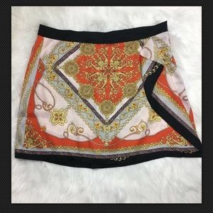 Zara Women Scarf Print Faux Wrap Skort Skirt XL